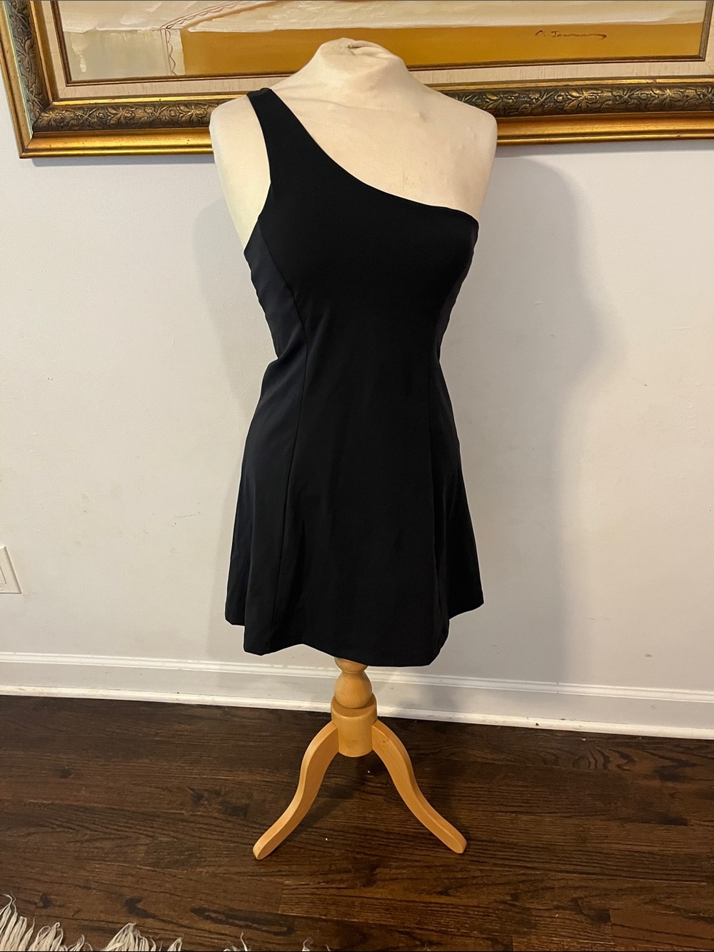Outdoor Voices Black One-Shoulder Mini Dress